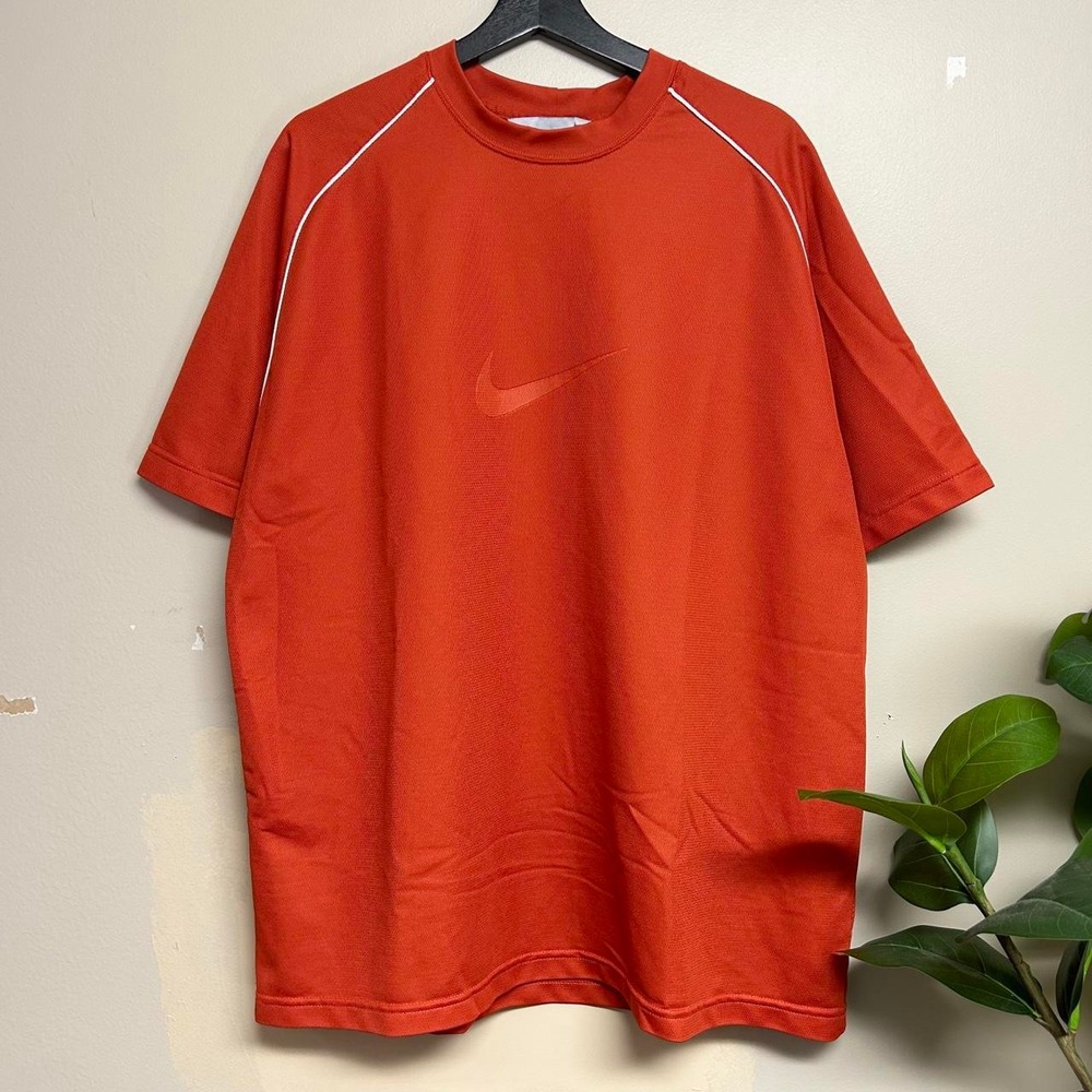 Nike Vintage Y2K Orange Mesh Athletic Shirt Mens XL Swoosh Logo Striped 00s